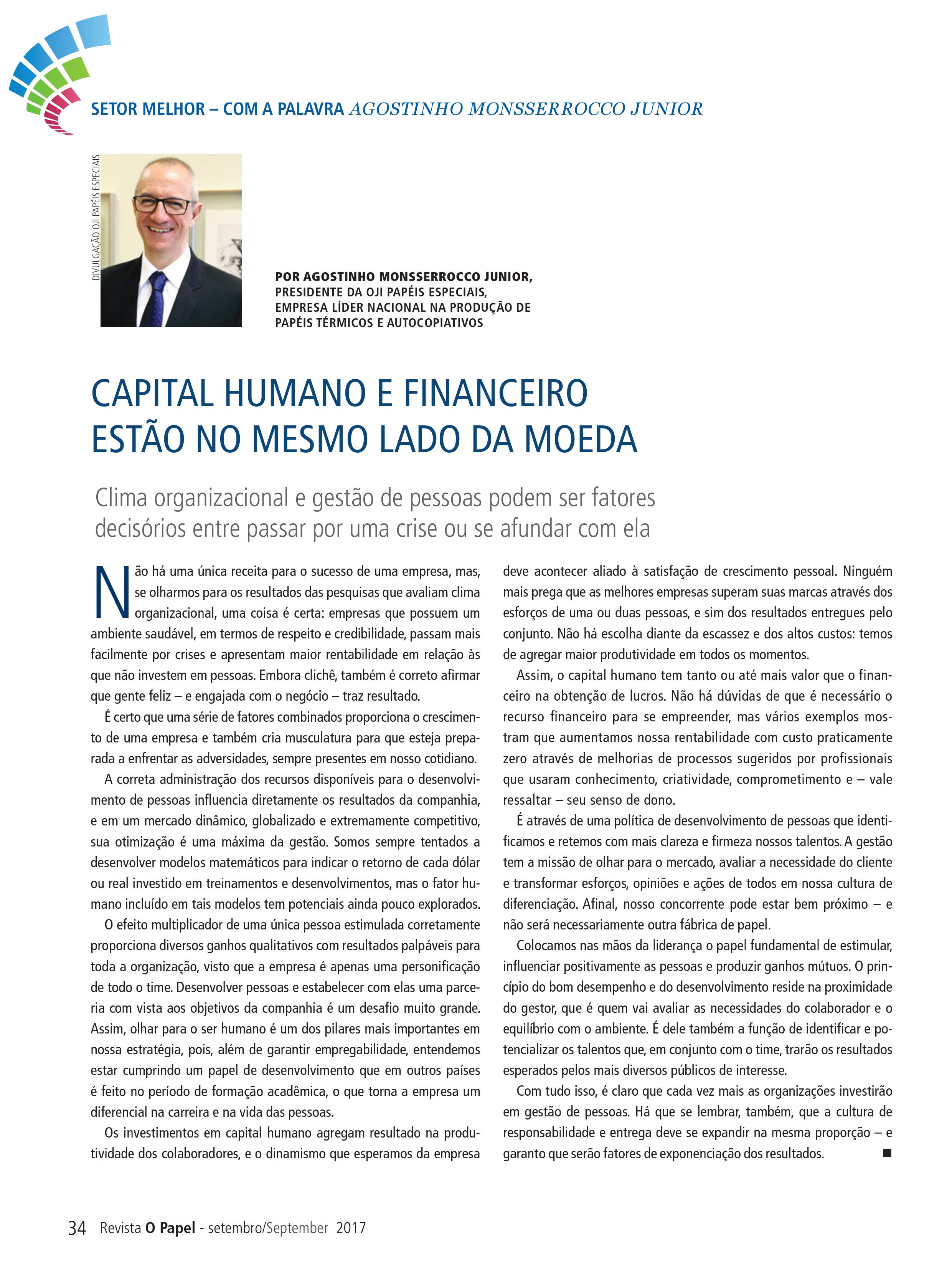 OJI E VOCÊ - Capital humano e financeiro estão no mesmo lado da moeda
