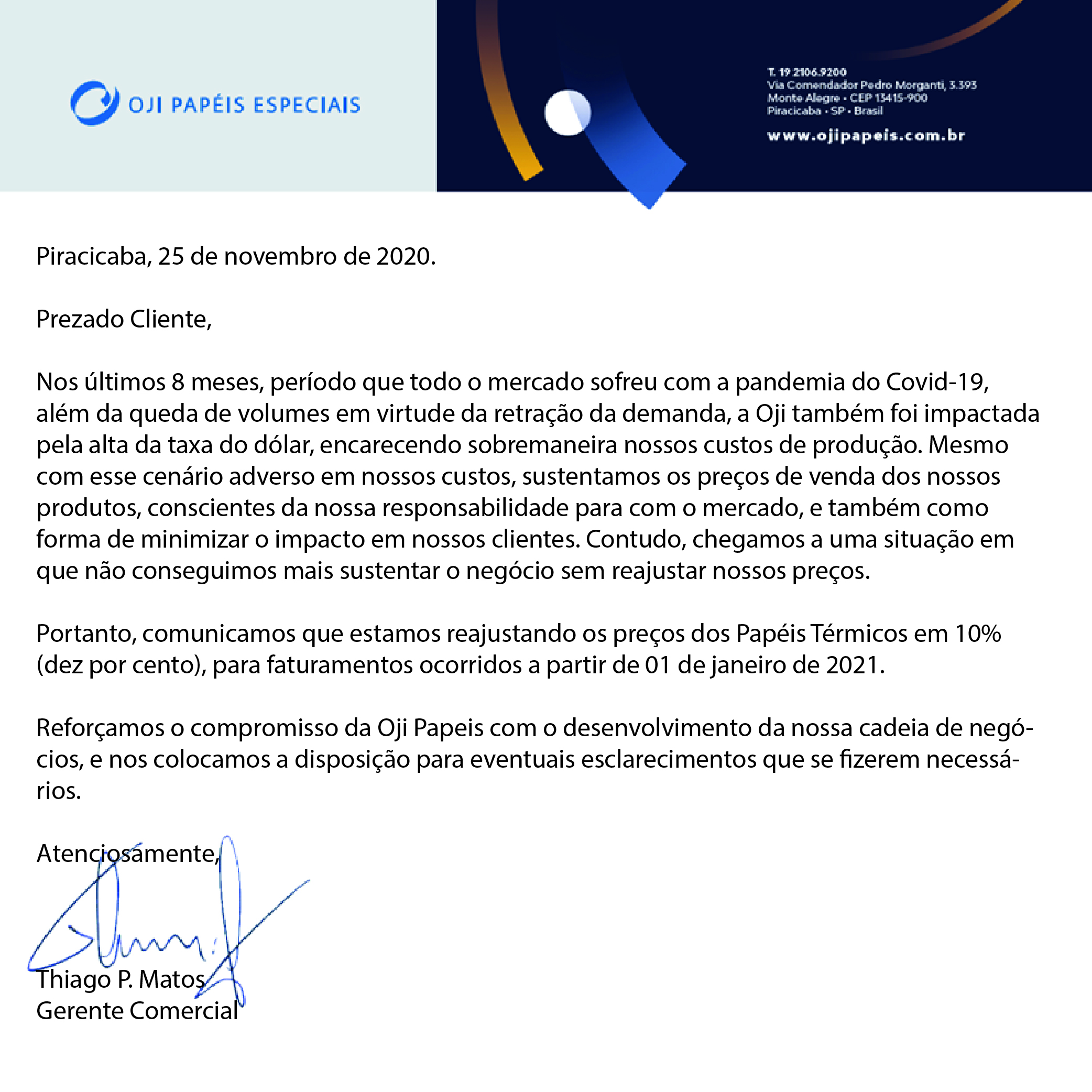 OJI E VOCÊ - Aumento de pre&ccedil;o de Pap&eacute;is T&eacute;rmicos