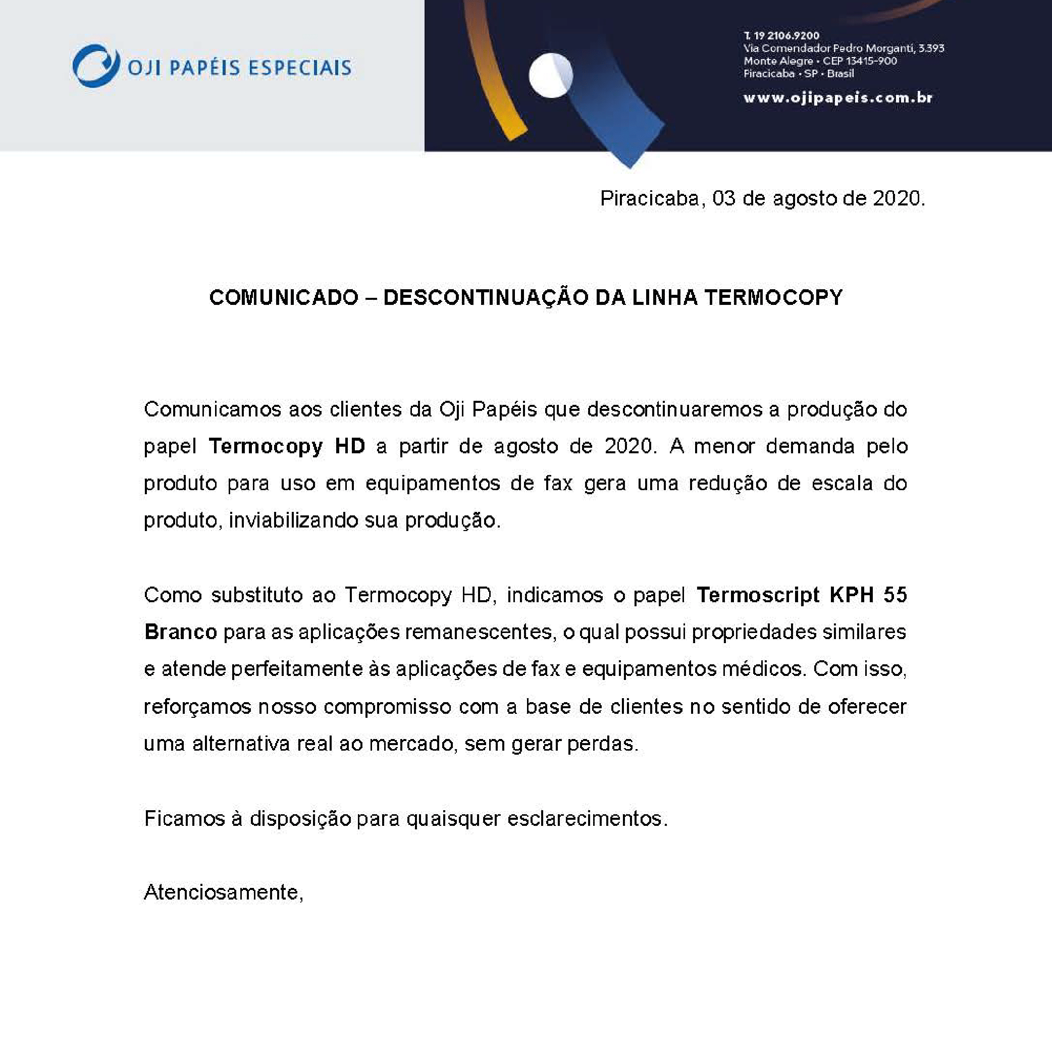 OJI E VOCÊ - Descontinua&ccedil;&atilde;o Linha TERMOCOPY