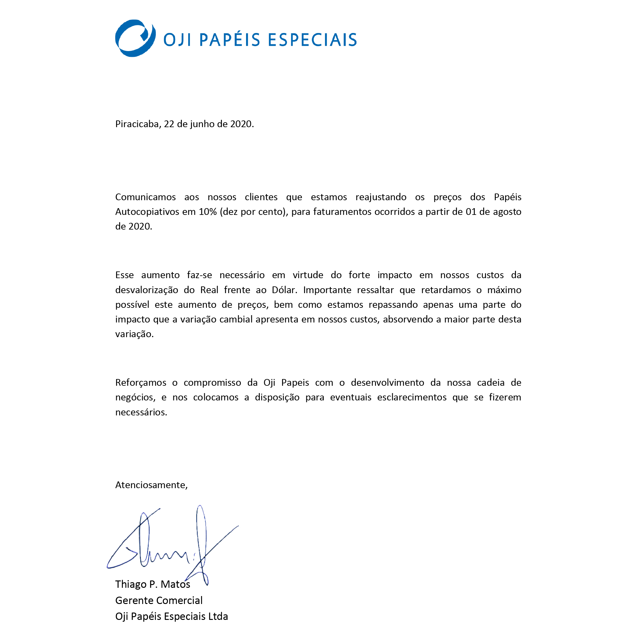 OJI E VOCÊ - Aumento de pre&ccedil;o Pap&eacute;is Autocopiativos